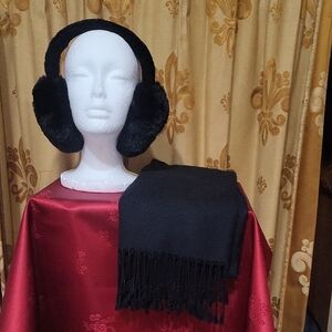 Black Faux Fur Earmuffs, Scarf & Gloves Set